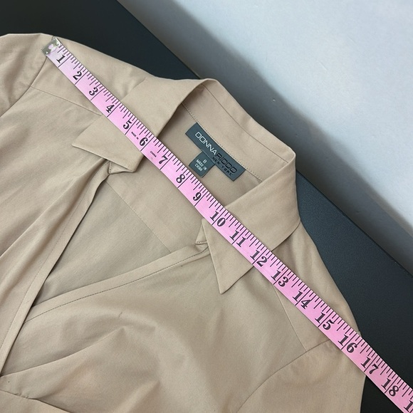 Vtg Donna Ricco Tan True Wrap Dress 8 V-Neck 3/4 Sleeves Full Pleated A-Line - Picture 11 of 12